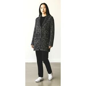 White House Black Market Long Cotton Knit Cardigan Black White Speckled Size L